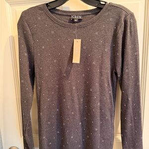 J. Crew Charcoal Long Sleeve Top with Stud Accents